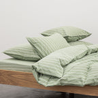 2 Taies D'Oreiller En Percale De Coton Lavé 300 Fils - Rayures Vertes Blanches