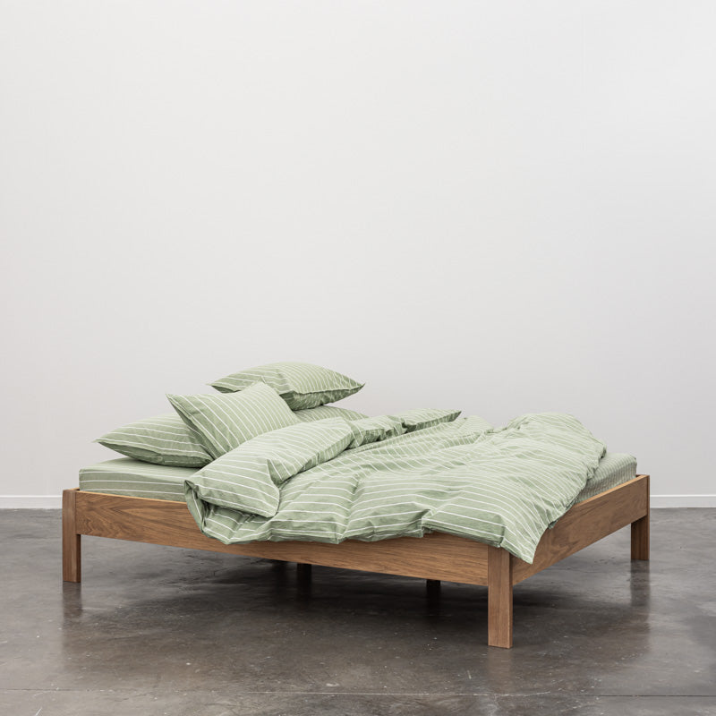 Housse De Couette En Percale De Coton Lavé 300 Fils - Rayures Vertes Blanches