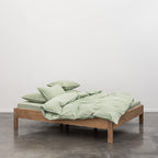 Housse De Couette En Percale De Coton Lavé 300 Fils - Rayures Vertes Blanches