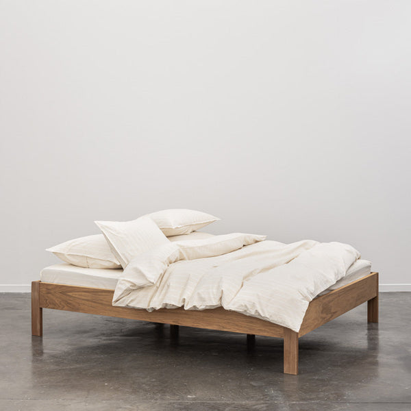 Housse De Couette En Percale De Coton Lavé 300 Fils - Rayures Beiges Blanches