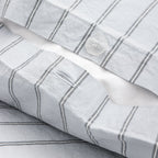 Housse De Couette En Percale De Coton Lavé 300 Fils - Rayures Bleues Grises