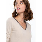 Perfect Cashmere - Tunique Col V Garmouth Beige, 100% Cachemire, 2 Fils, Jersey - Femme - Perfect Cashmere* - The Bradery