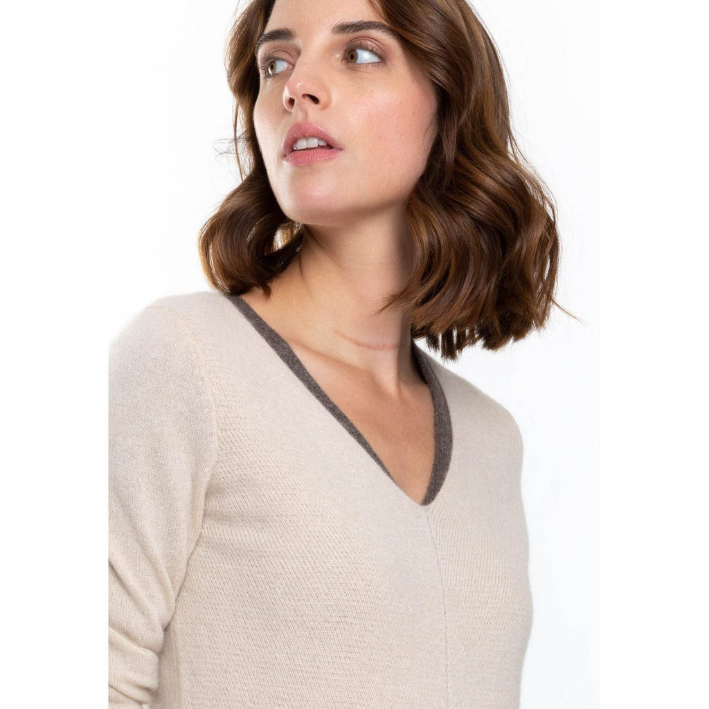 Perfect Cashmere - Tunique Col V Garmouth Beige, 100% Cachemire, 2 Fils, Jersey - Femme - Perfect Cashmere* - The Bradery