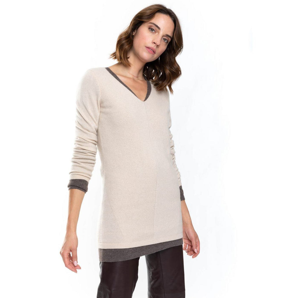 Perfect Cashmere - Tunique Col V Garmouth Beige, 100% Cachemire, 2 Fils, Jersey - Femme - Perfect Cashmere* - The Bradery