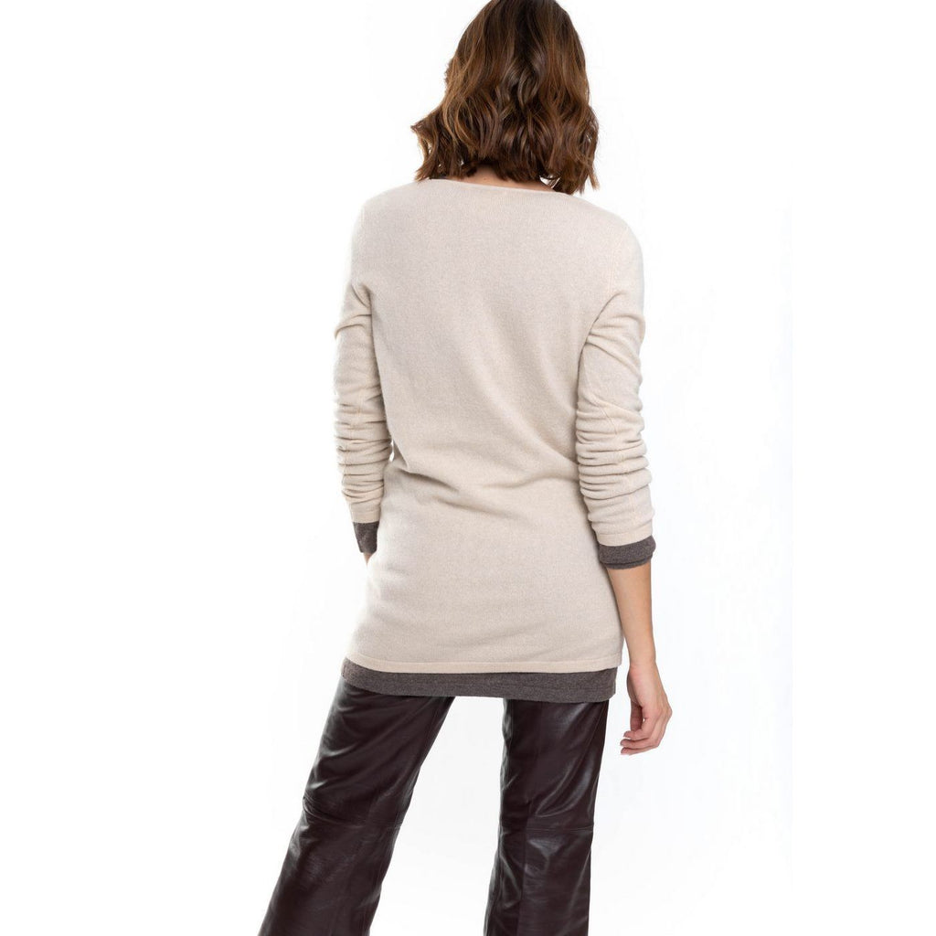 Perfect Cashmere - Tunique Col V Garmouth Beige, 100% Cachemire, 2 Fils, Jersey - Femme - Perfect Cashmere* - The Bradery