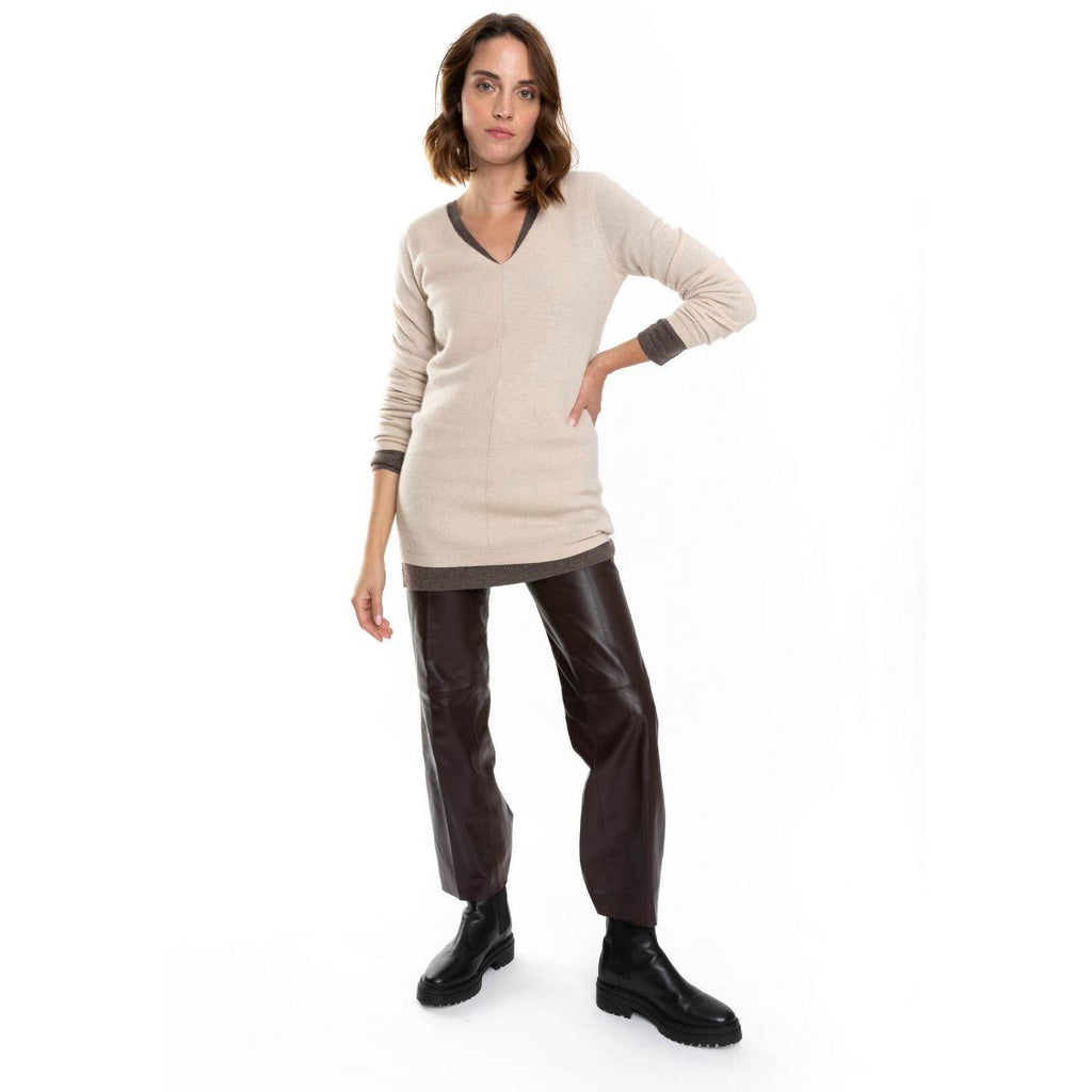 Perfect Cashmere - Tunique Col V Garmouth Beige, 100% Cachemire, 2 Fils, Jersey - Femme - Perfect Cashmere* - The Bradery
