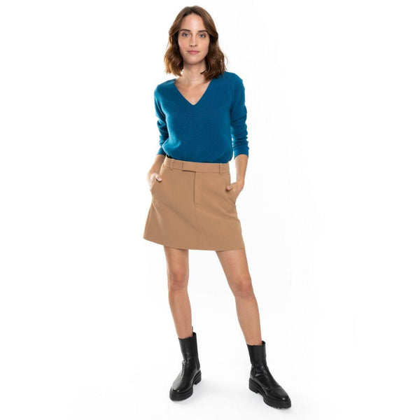 Perfect Cashmere - Tunique Col V Garmouth Bleu Azur, 100% Cachemire, 2 Fils, Jersey - Femme - Perfect Cashmere* - The Bradery