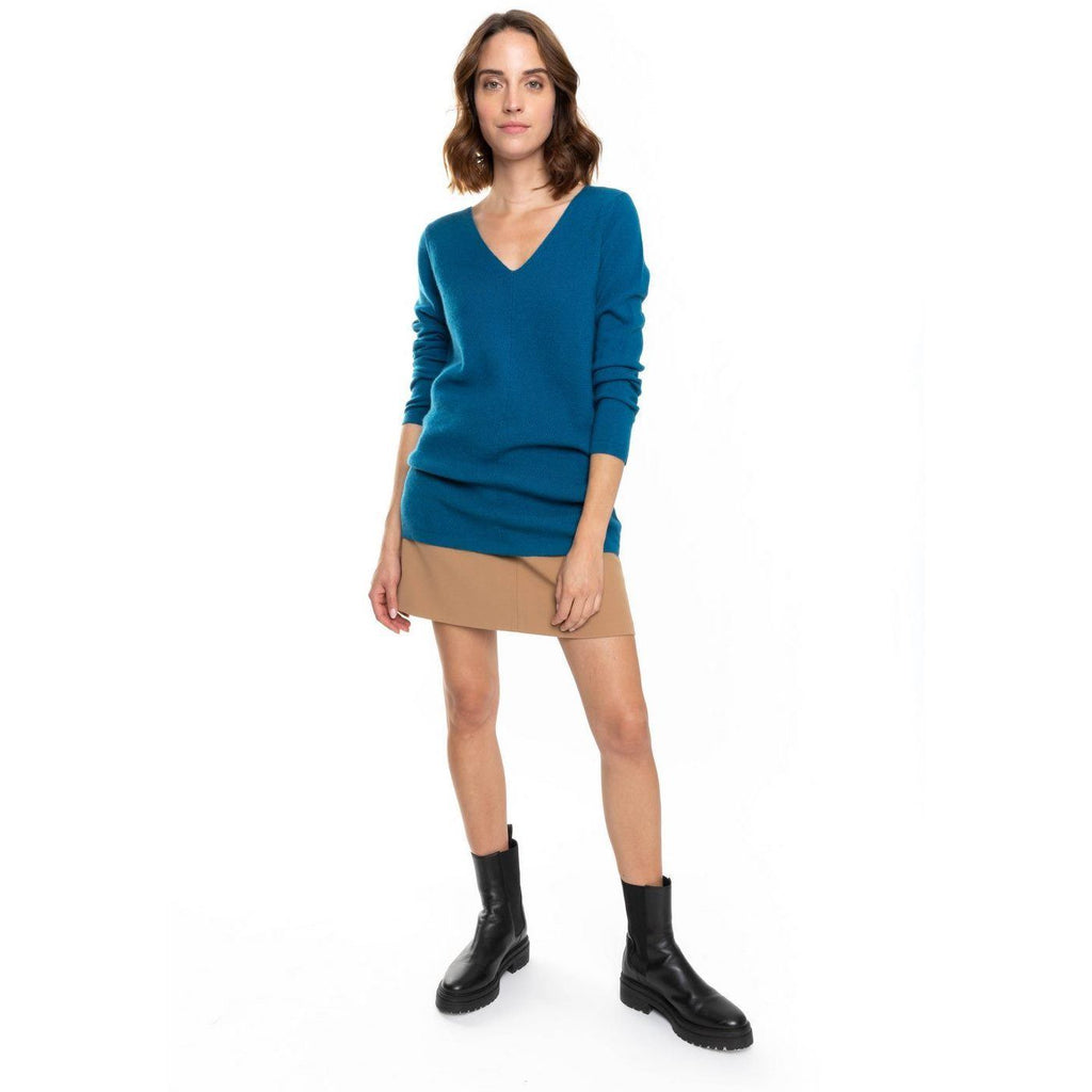 Perfect Cashmere - Tunique Col V Garmouth Bleu Azur, 100% Cachemire, 2 Fils, Jersey - Femme - Perfect Cashmere* - The Bradery