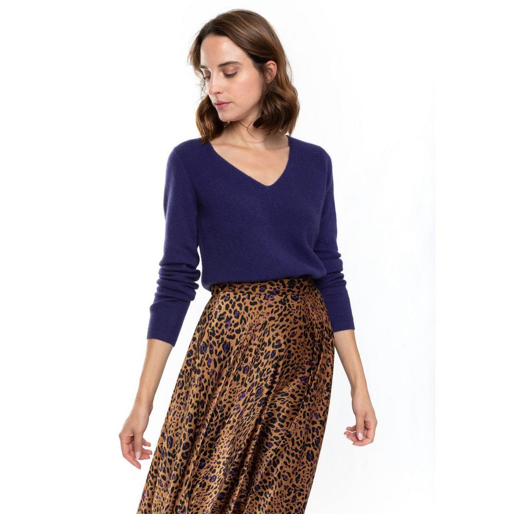 Perfect Cashmere - Tunique Col V Garmouth Violet, 100% Cachemire, 2 Fils, Jersey - Femme - Perfect Cashmere* - The Bradery