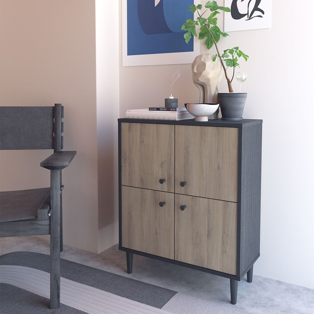 Petit Buffet 4 Portes Effet Bois L61cm - Arty - Noir