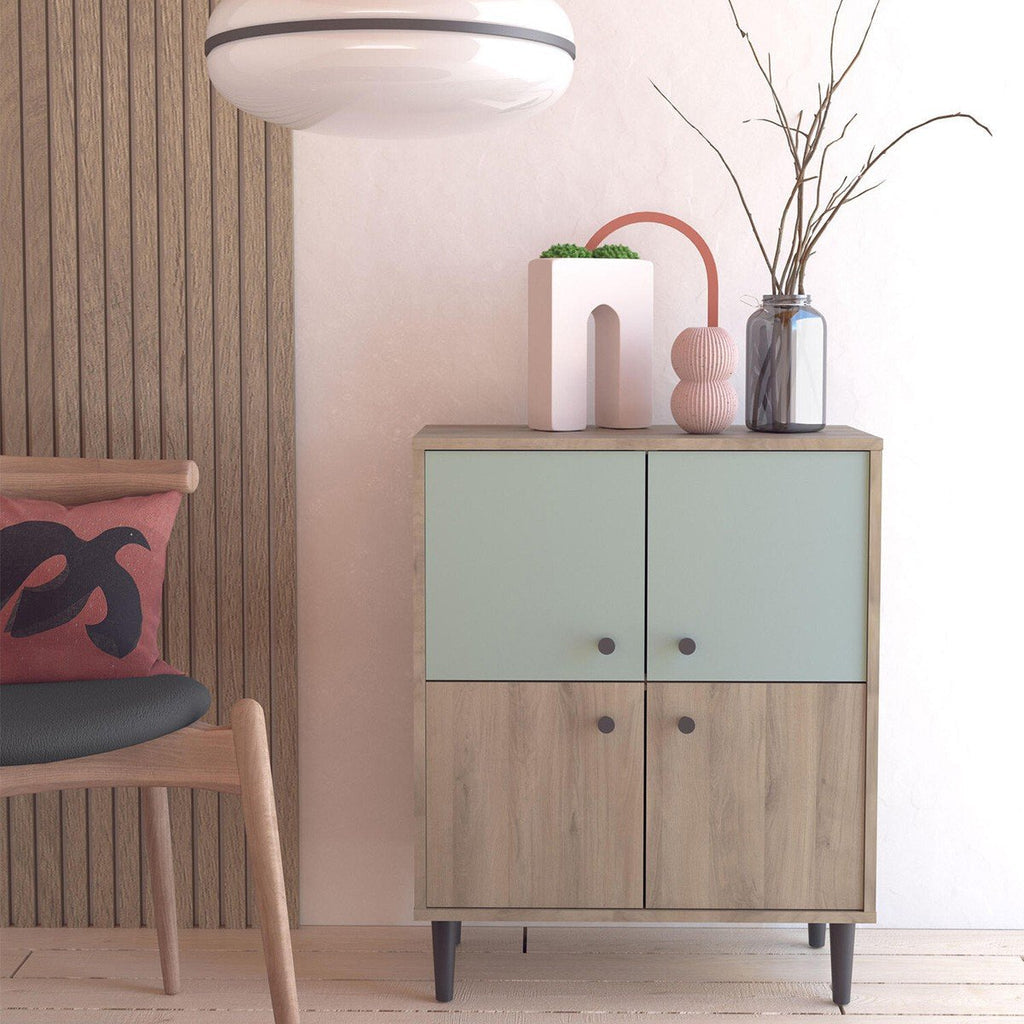 Petit Buffet 4 Portes Effet Bois L61cm - Arty - Bois / Vert
