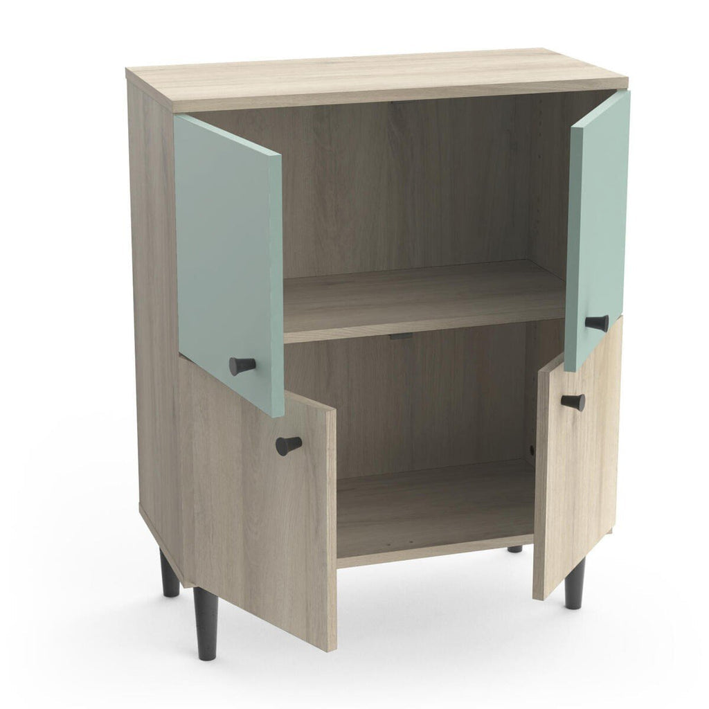 Petit Buffet 4 Portes Effet Bois L61cm - Arty - Bois / Vert