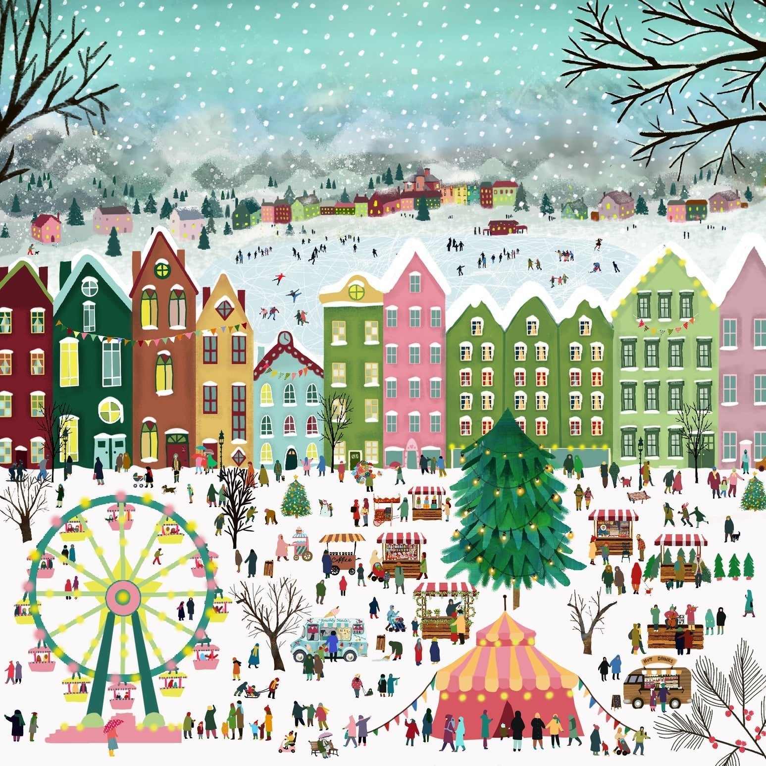 Puzzle 1000 Pièces Carré Pieces & Peace - Noël sur la PlacePieces & Peace