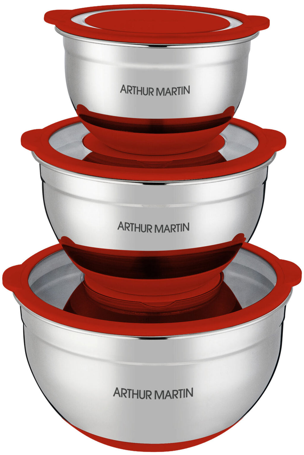 Set 3 Bols Mélangeurs 16/20/24cm - Acier Inoxydable - Rouge