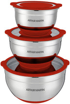 Set 3 Bols Mélangeurs 16/20/24cm - Acier Inoxydable - Rouge