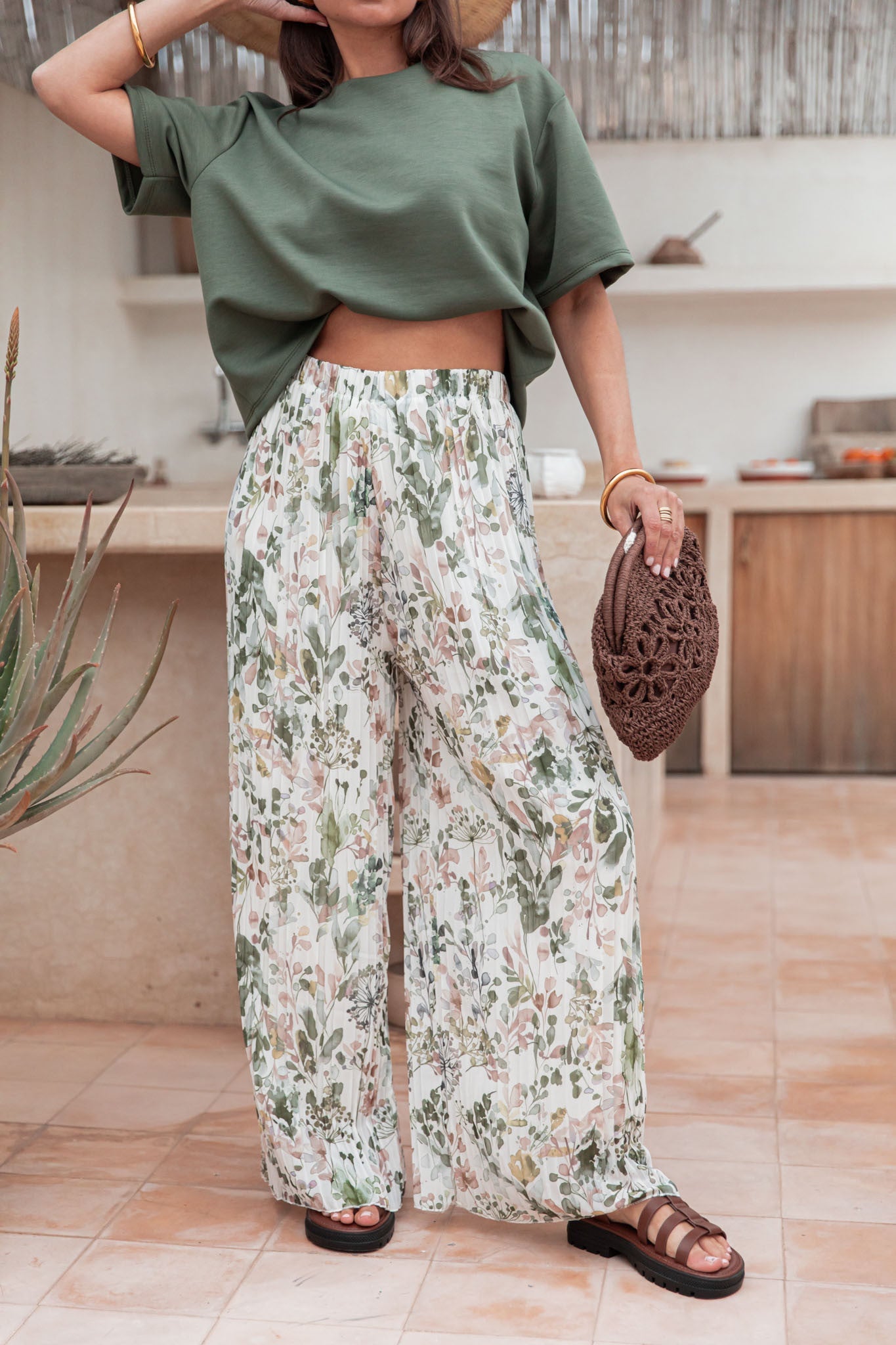 PIO Kaki Fleurs - Pantalon Plissé 13