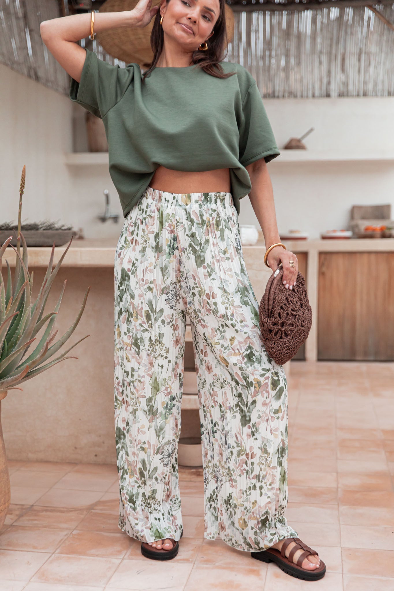 PIO Kaki Fleurs - Pantalon Plissé 13