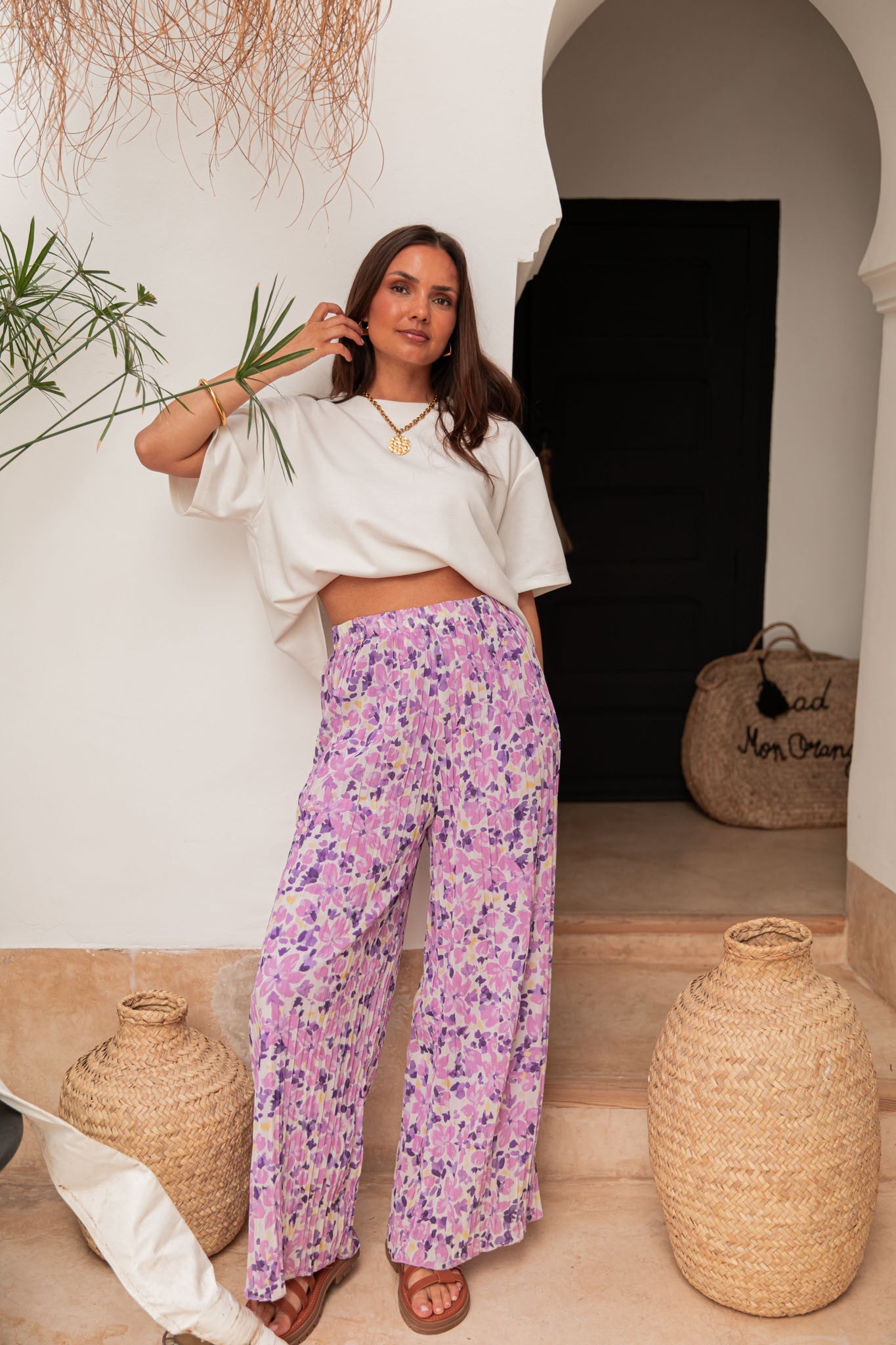 PIO Lilas4 Fleurs - Pantalon Plissé
