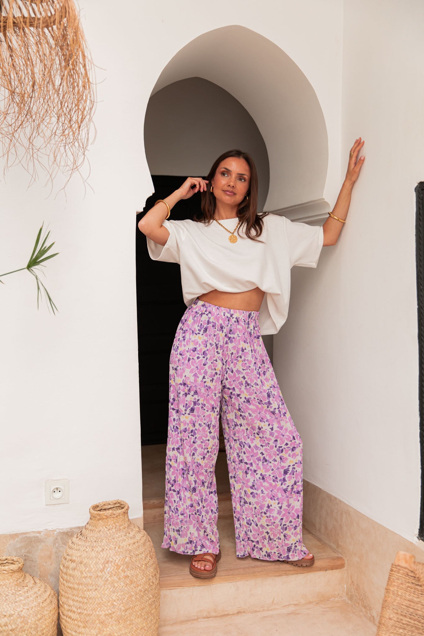 PIO Lilas4 Fleurs - Pantalon Plissé