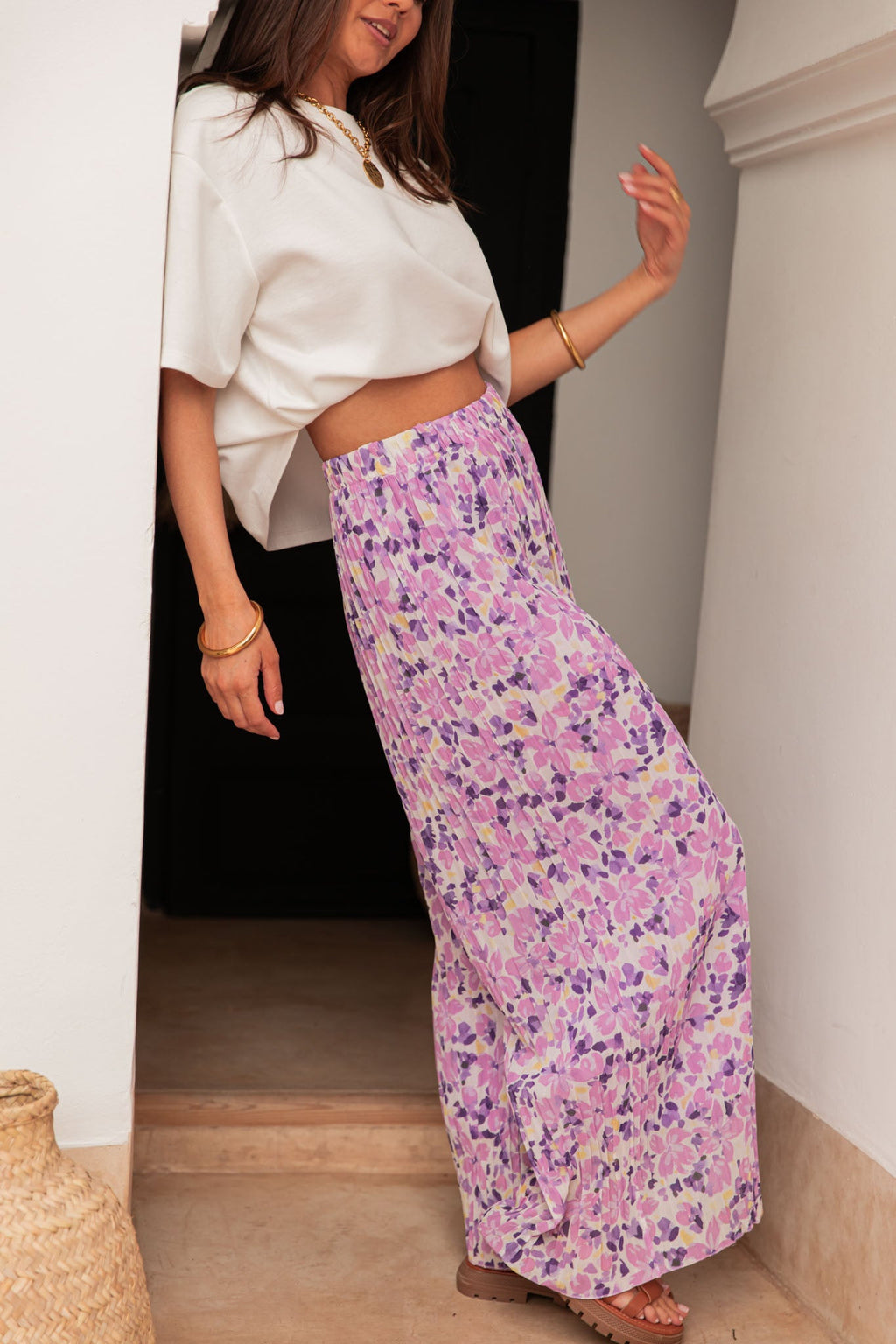 PIO Lilas4 Fleurs - Pantalon Plissé