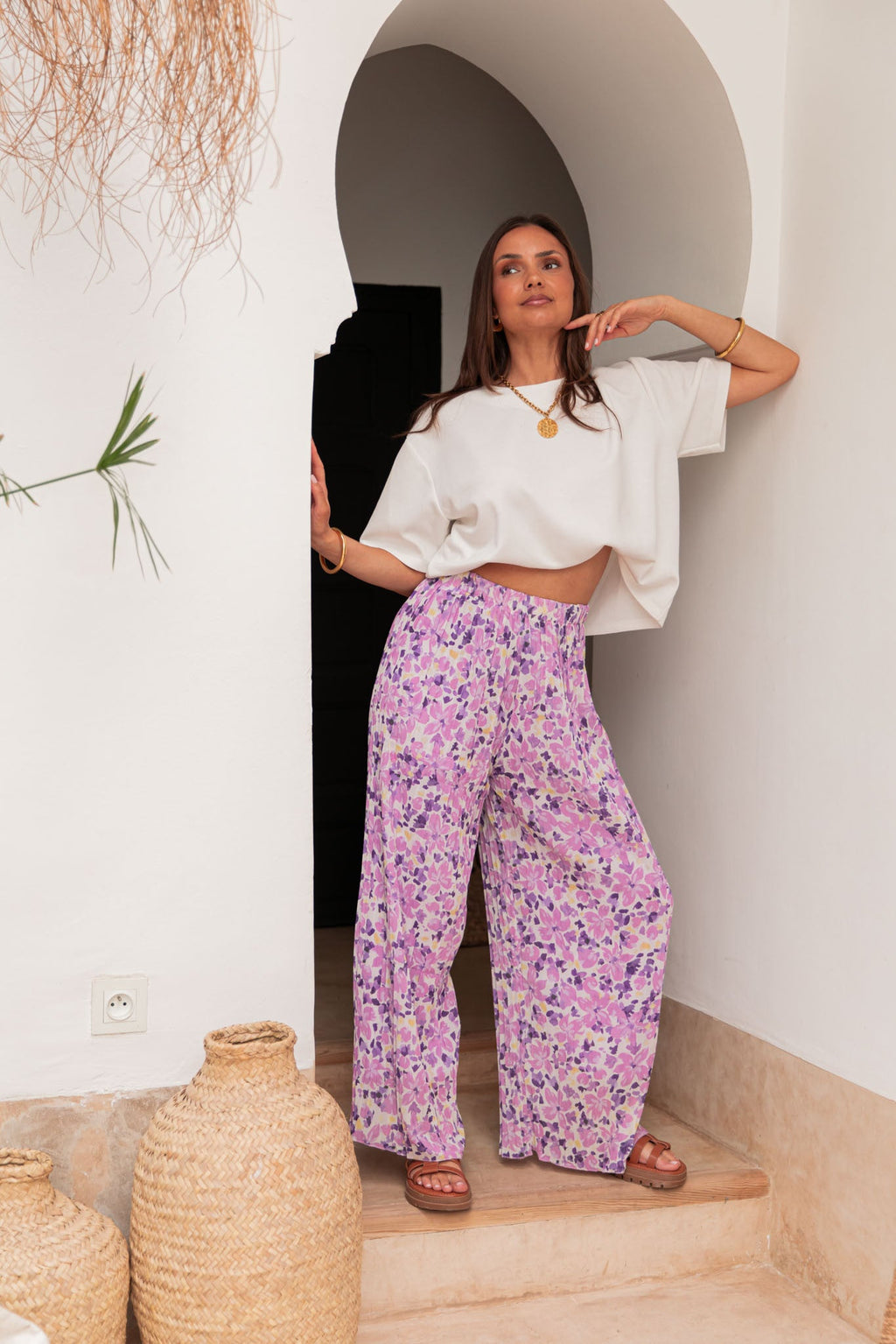 PIO Lilas4 Fleurs - Pantalon Plissé