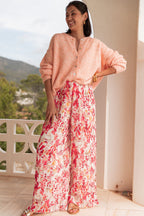 PIO Rouge3 Fleurs - Pantalon Plissé