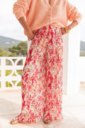 PIO Rouge3 Fleurs - Pantalon Plissé