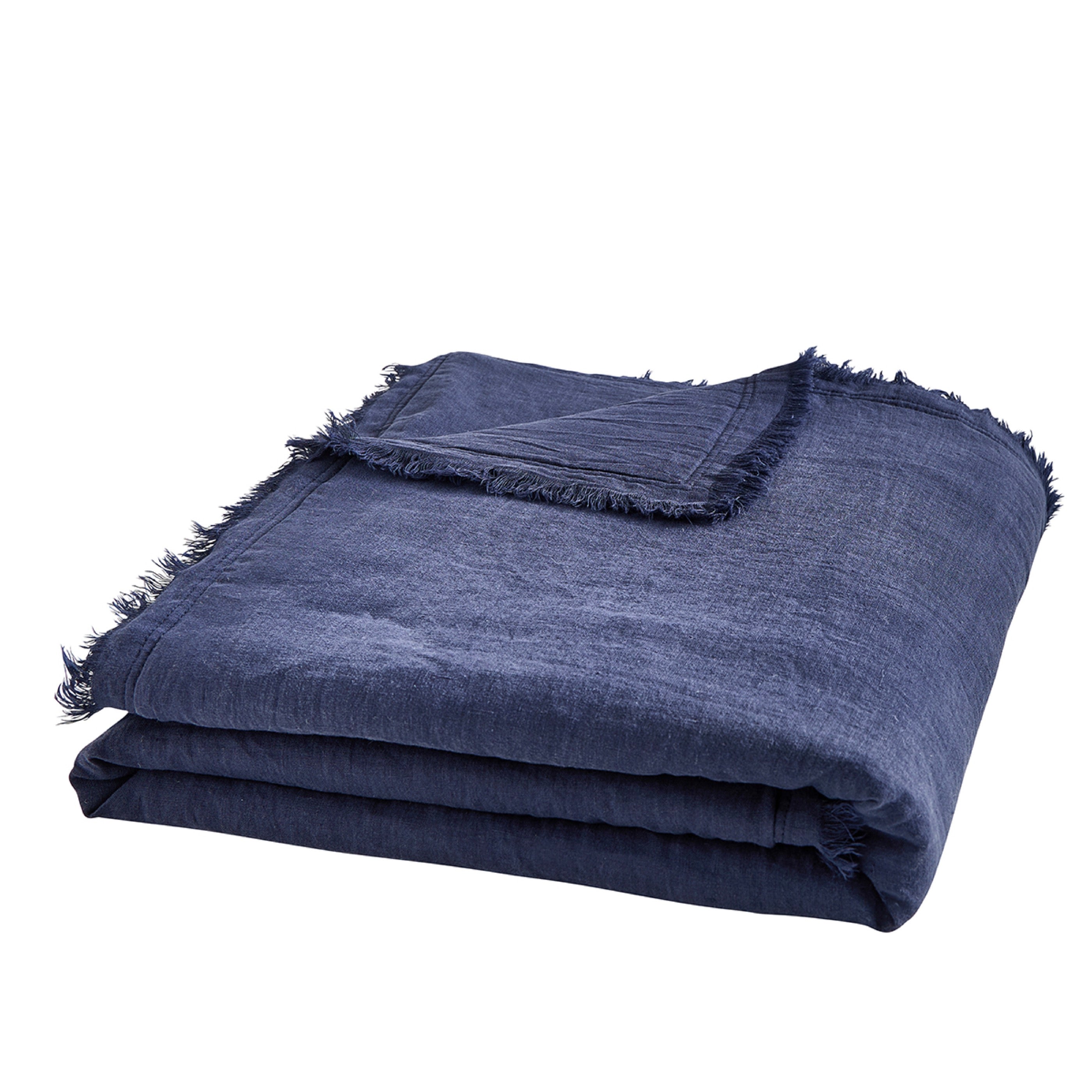 Plaid Garni Brunelle - 100% Lin Lavé - Bleu Marine