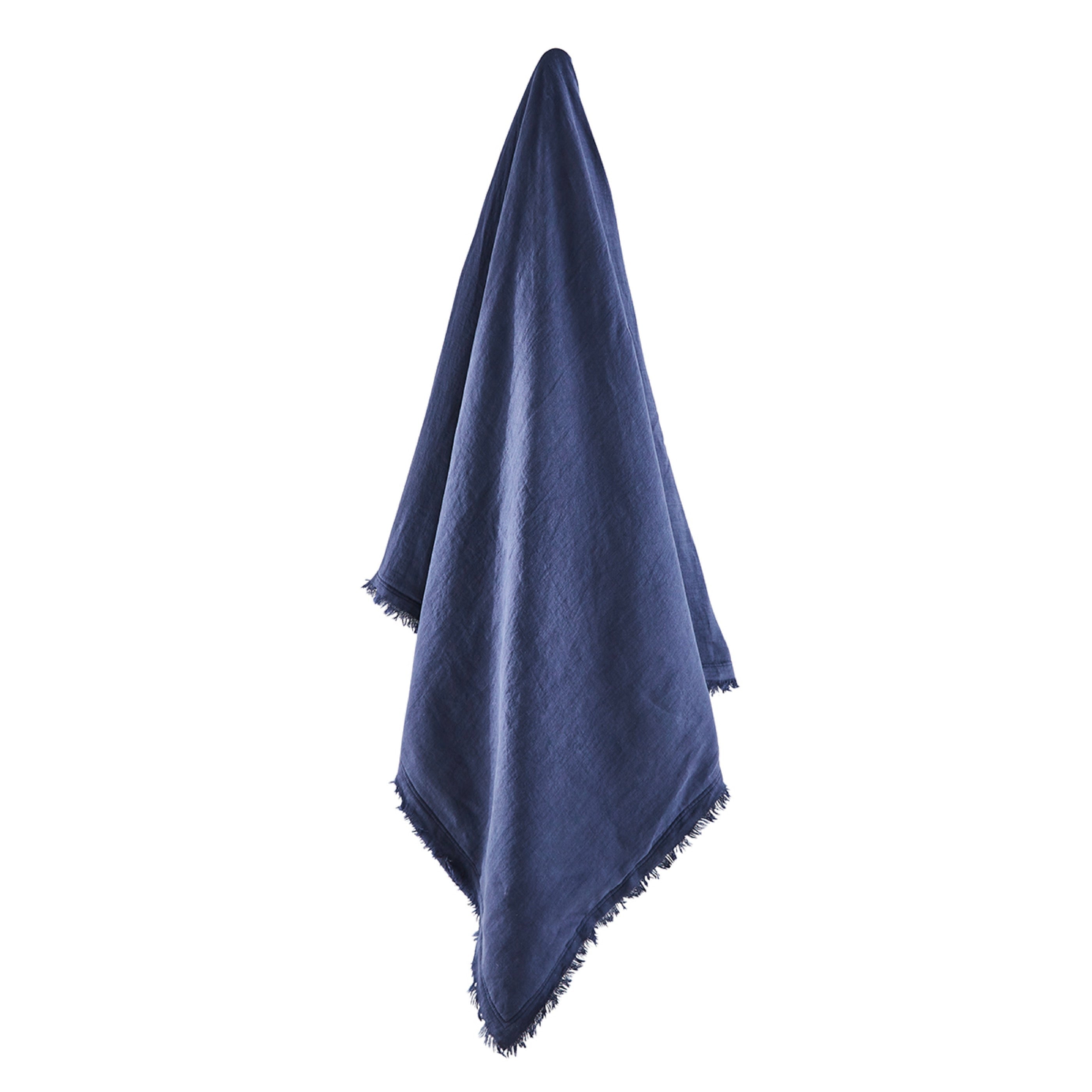 Plaid Garni Brunelle - 100% Lin Lavé - Bleu Marine