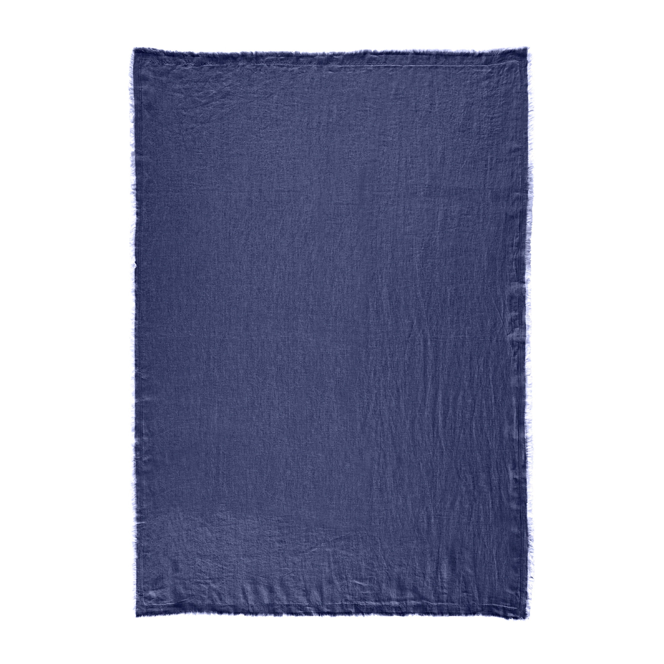 Plaid Garni Brunelle - 100% Lin Lavé - Bleu Marine