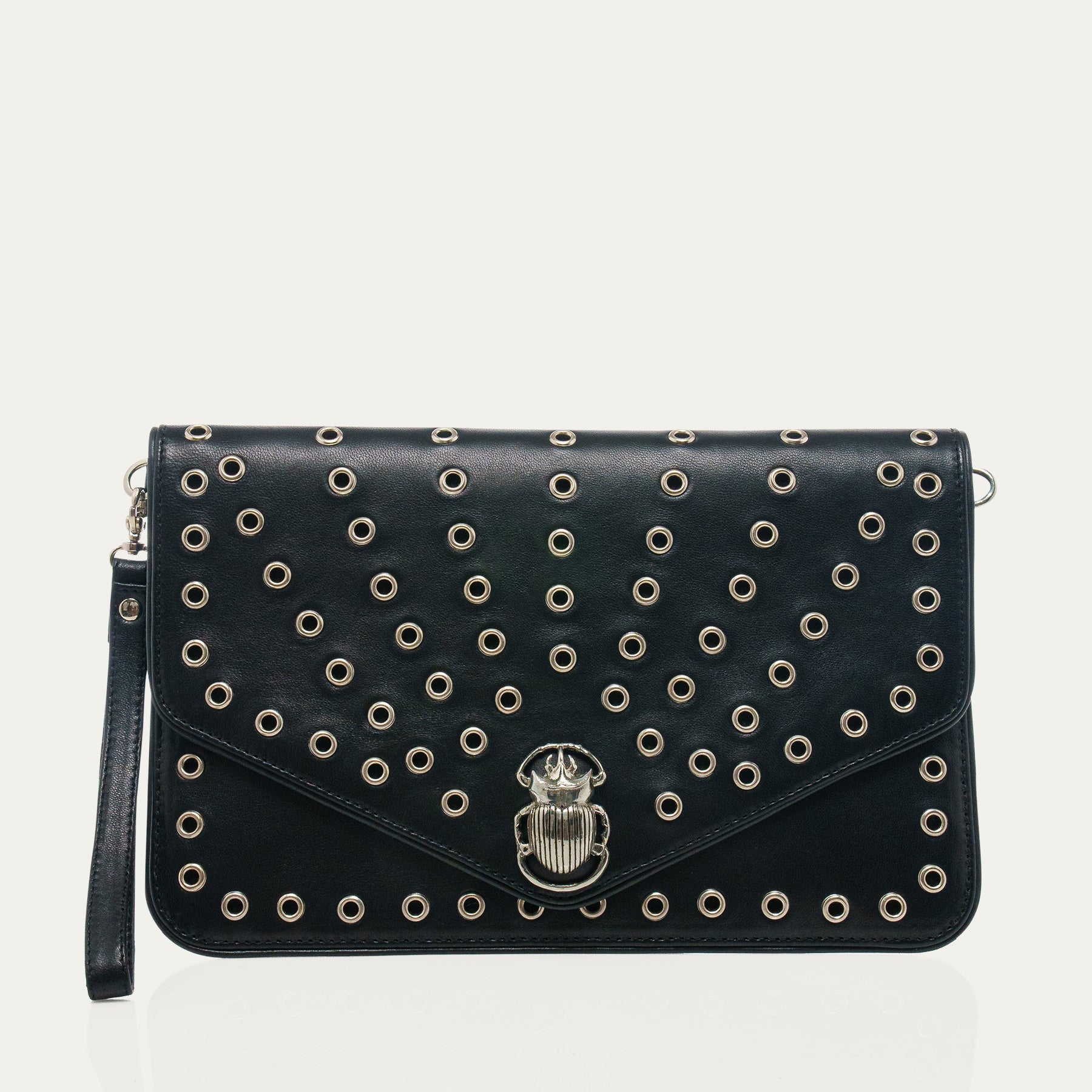 Pochette Cuir Alicia Cuir Nappa Noir Avec Oeillets