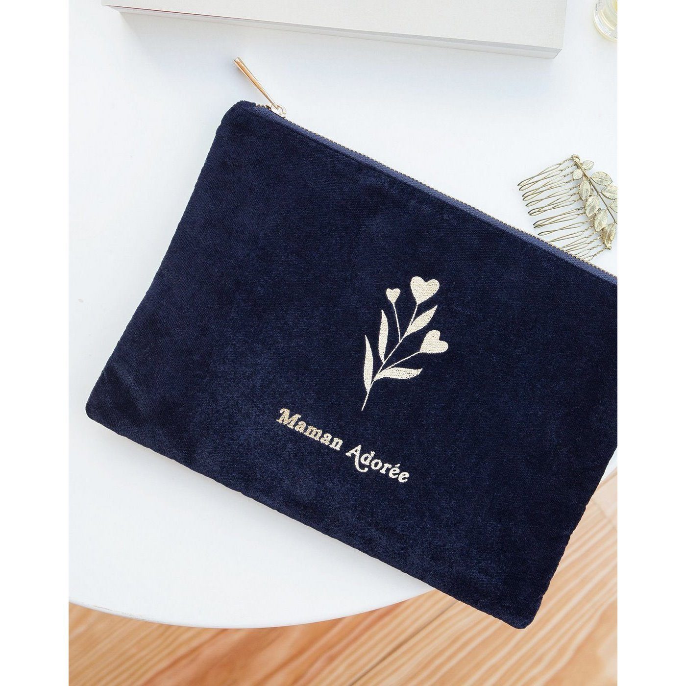 Pochette Maman Adorée En Velours - Charbon - Femme - Emoi Emoi - The Bradery