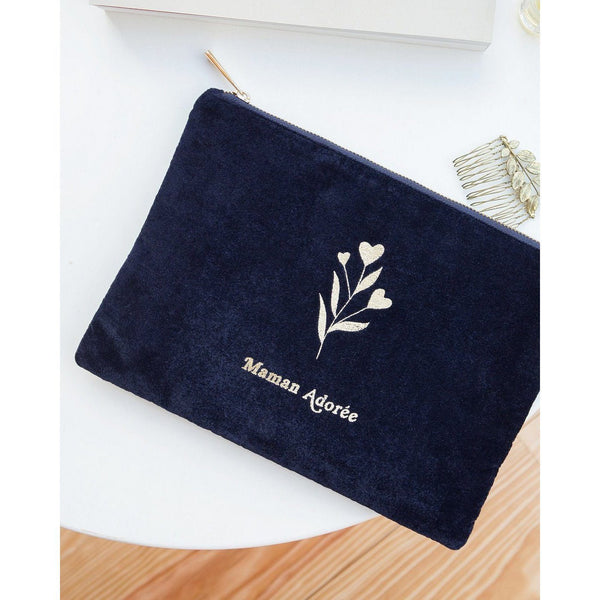 Pochette Maman Adorée En Velours - Charbon - Femme - Emoi Emoi - The Bradery