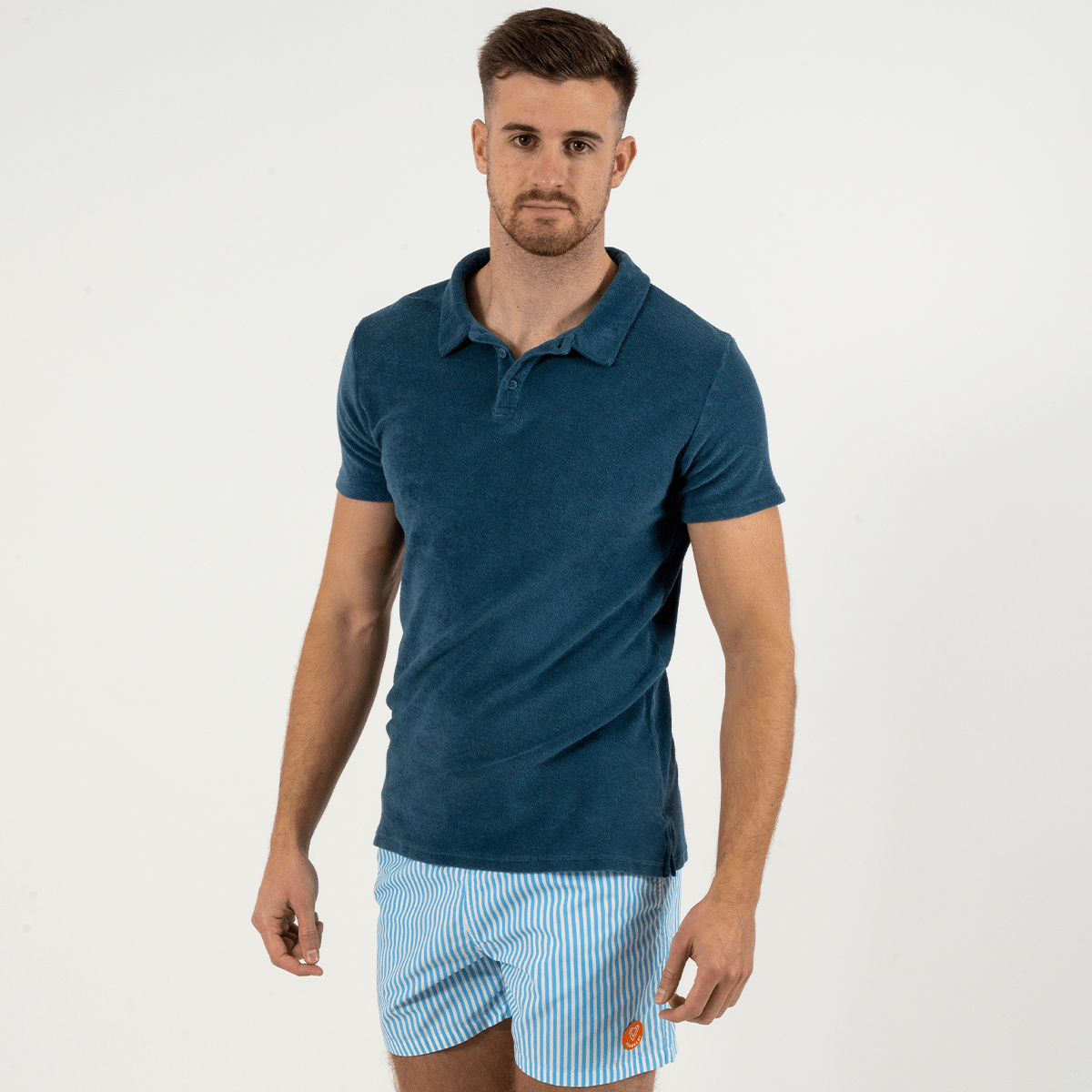 Polo Eponge Bleu Petrole 100% Coton