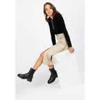 Polo Slim À Manches Longues Côtelées Gypsy Noir / Camel, 100% Cachemire, 2 Fils, 1-1 Rib - Femme - Perfect Cashmere - Perfect Cashmere* - The Bradery