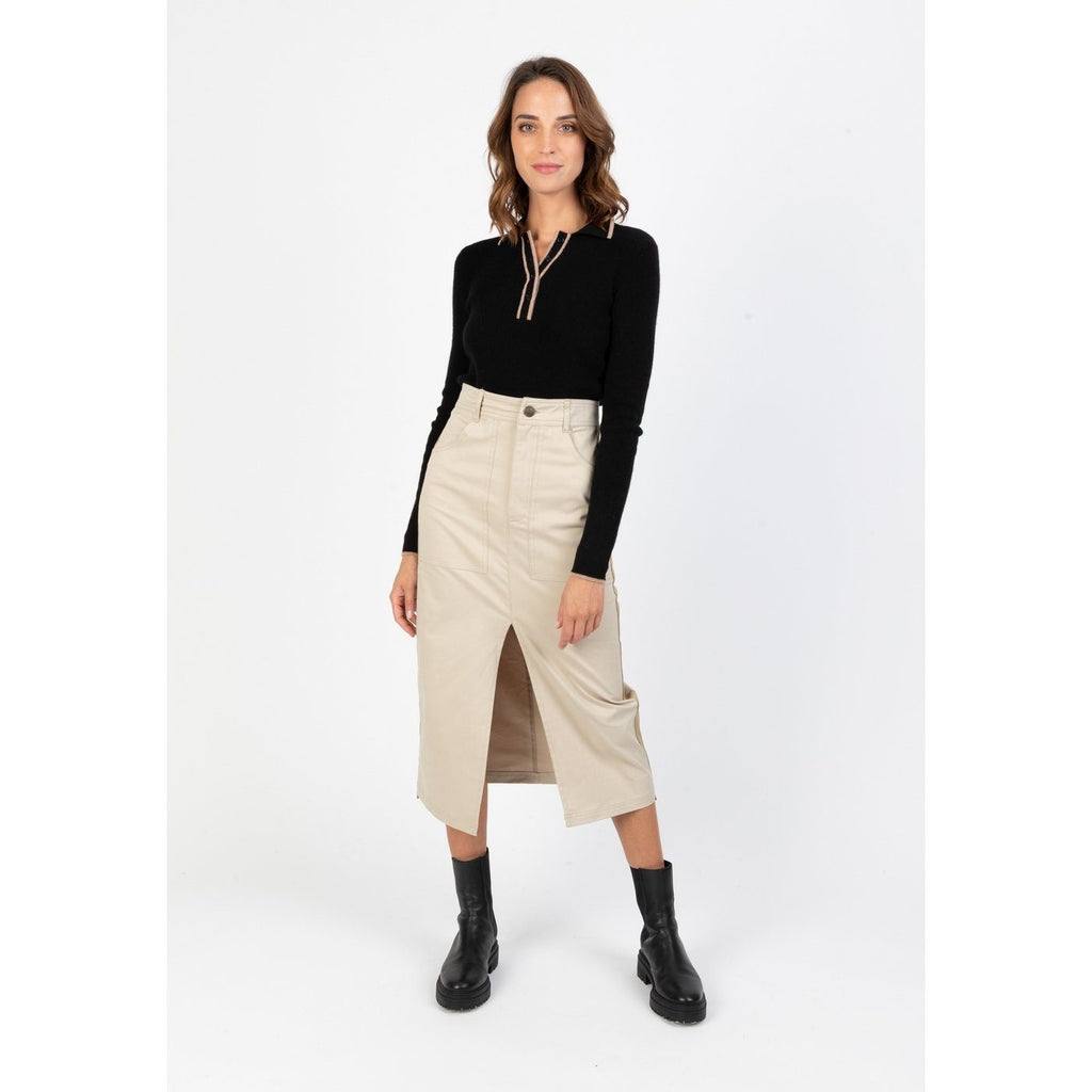 Polo Slim À Manches Longues Côtelées Gypsy Noir / Camel, 100% Cachemire, 2 Fils, 1-1 Rib - Femme - Perfect Cashmere - Perfect Cashmere* - The Bradery