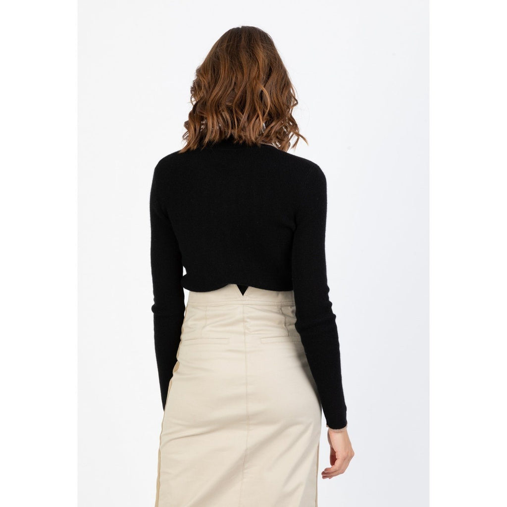 Polo Slim À Manches Longues Côtelées Gypsy Noir / Camel, 100% Cachemire, 2 Fils, 1-1 Rib - Femme - Perfect Cashmere - Perfect Cashmere* - The Bradery