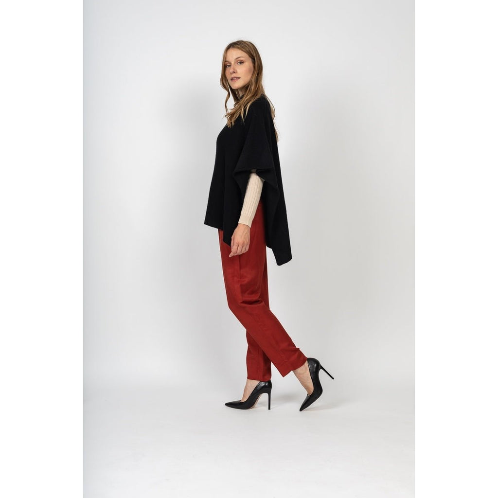 Poncho Col V Georgia Noir, Jersey, 260 Gr, 100% Cachemire, 4 Fils - Femme - Perfect Cashmere - The Bradery