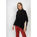 Poncho Col V Georgia Noir, Jersey, 260 Gr, 100% Cachemire, 4 Fils - Femme - Perfect Cashmere - The Bradery