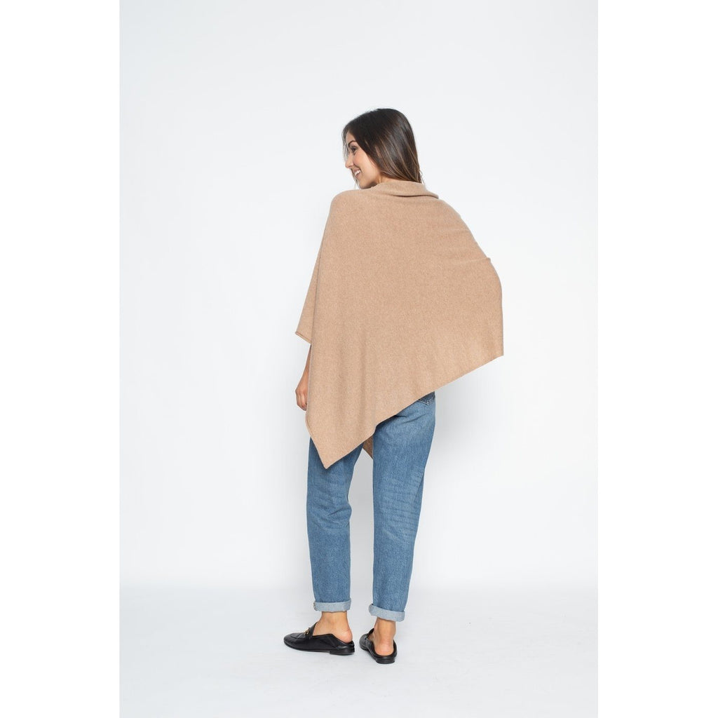 Poncho Col V Tamara Camel, 100% Cachemire, 2 Fils, Jersey - Femme - Perfect Cashmere - The Bradery