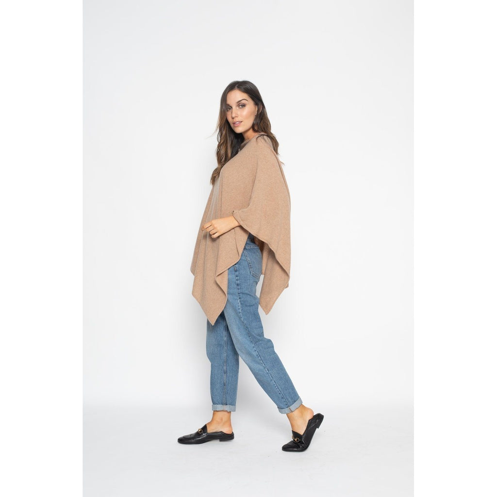 Poncho Col V Tamara Camel, 100% Cachemire, 2 Fils, Jersey - Femme - Perfect Cashmere - The Bradery