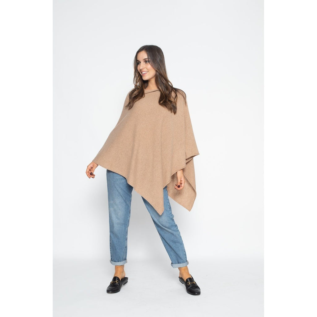 Poncho Col V Tamara Camel, 100% Cachemire, 2 Fils, Jersey - Femme - Perfect Cashmere - The Bradery