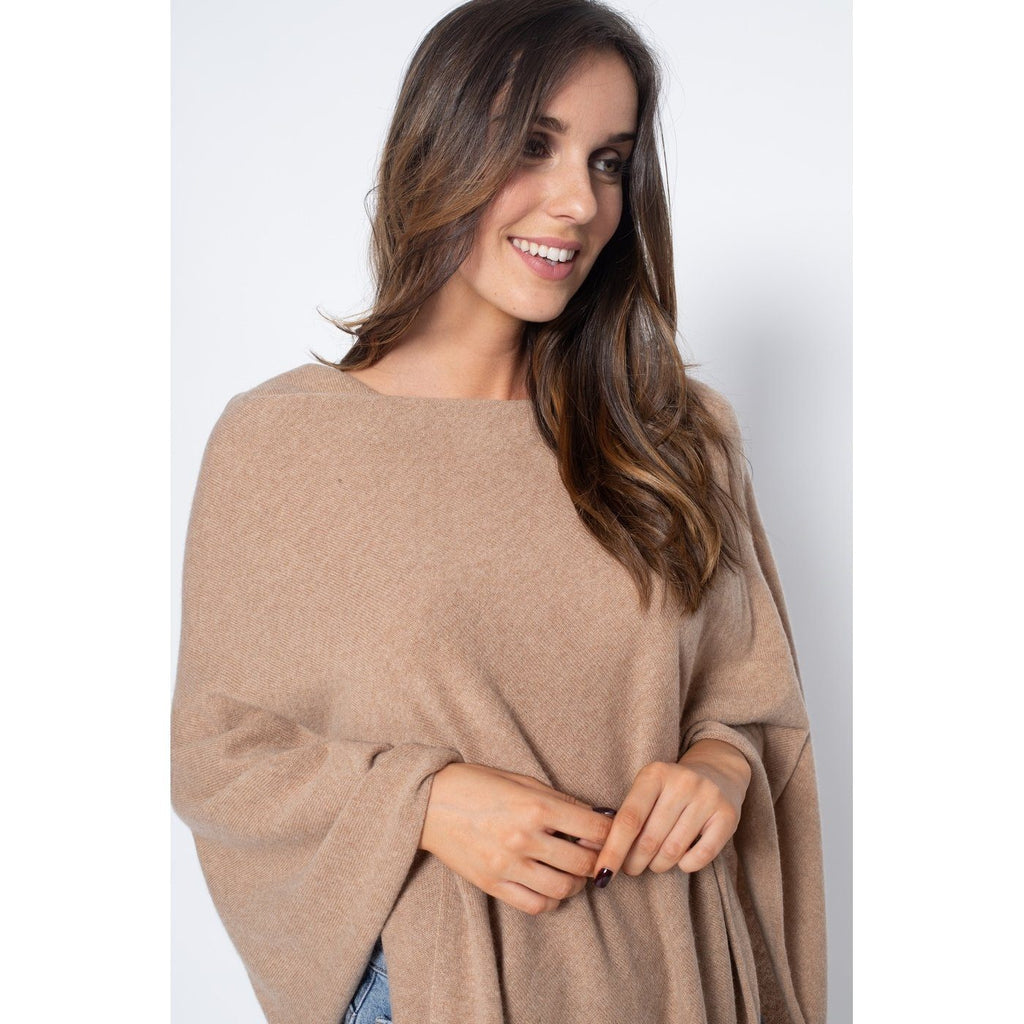 Poncho Col V Tamara Camel, 100% Cachemire, 2 Fils, Jersey - Femme - Perfect Cashmere - The Bradery