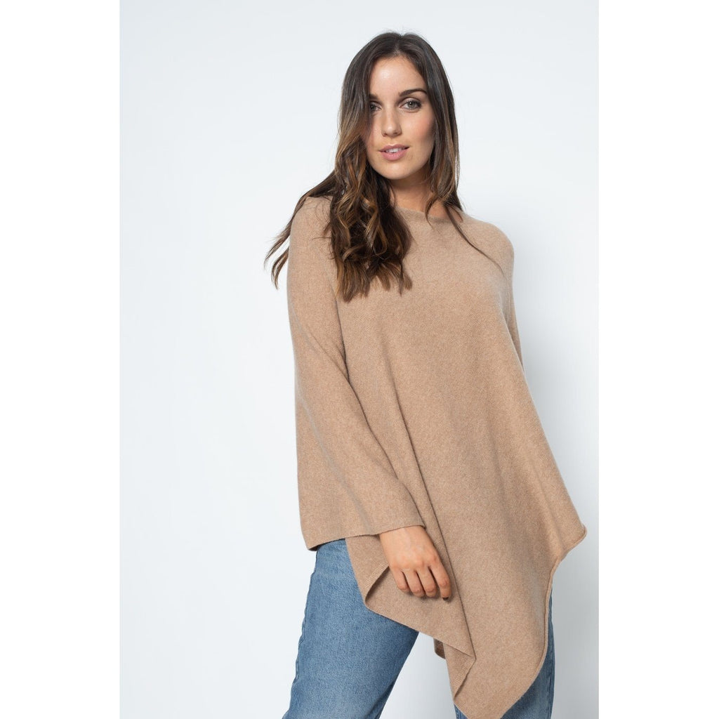Poncho Col V Tamara Camel, 100% Cachemire, 2 Fils, Jersey - Femme - Perfect Cashmere - The Bradery