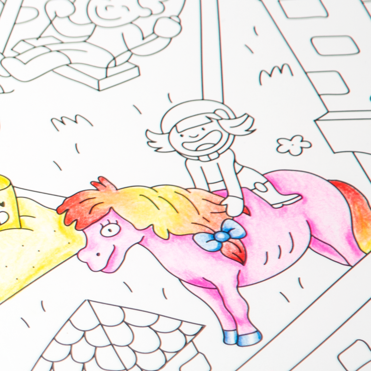 Scène vivante et colorée du poster "Kids Life" OMY avec école, jeux et parc