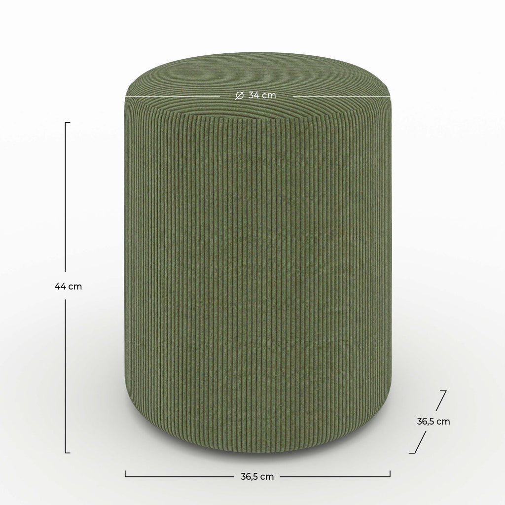 pouf rond lily en velours cotele vert