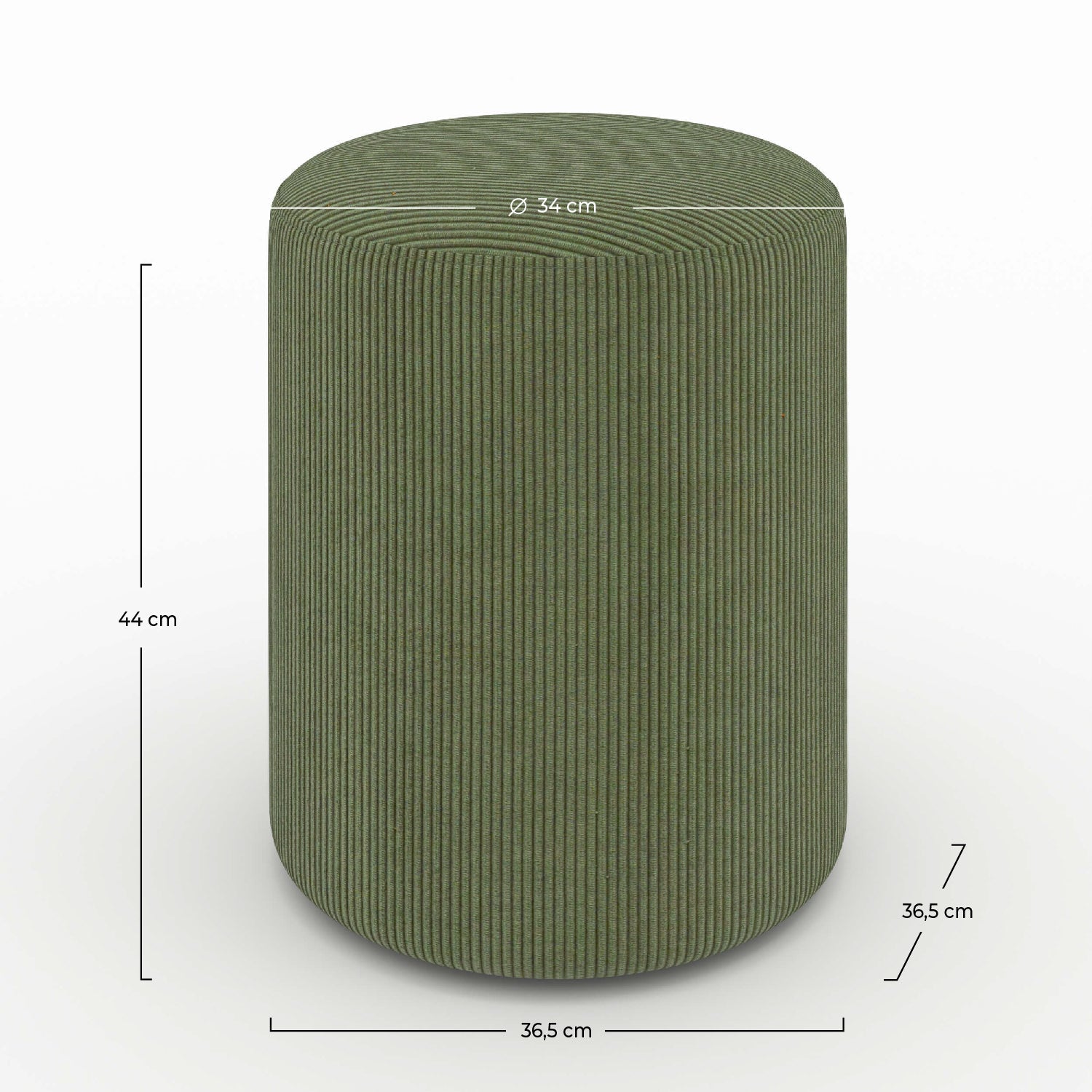 pouf rond lily en velours cotele vert