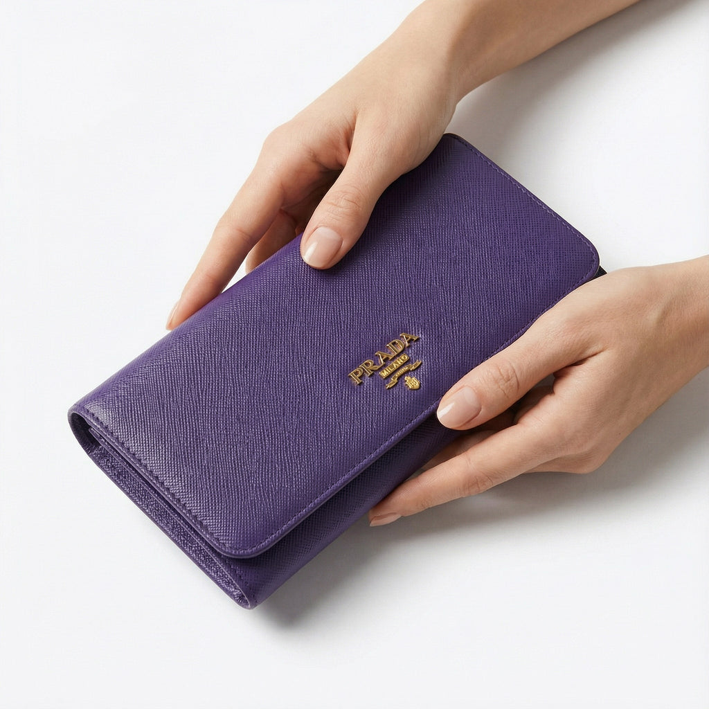 Portefeuille Long Prada En Cuir Saffiano Violet