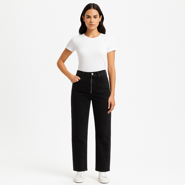 Pantalon Le High N Tight Straight Exposed Zip - Film Noir