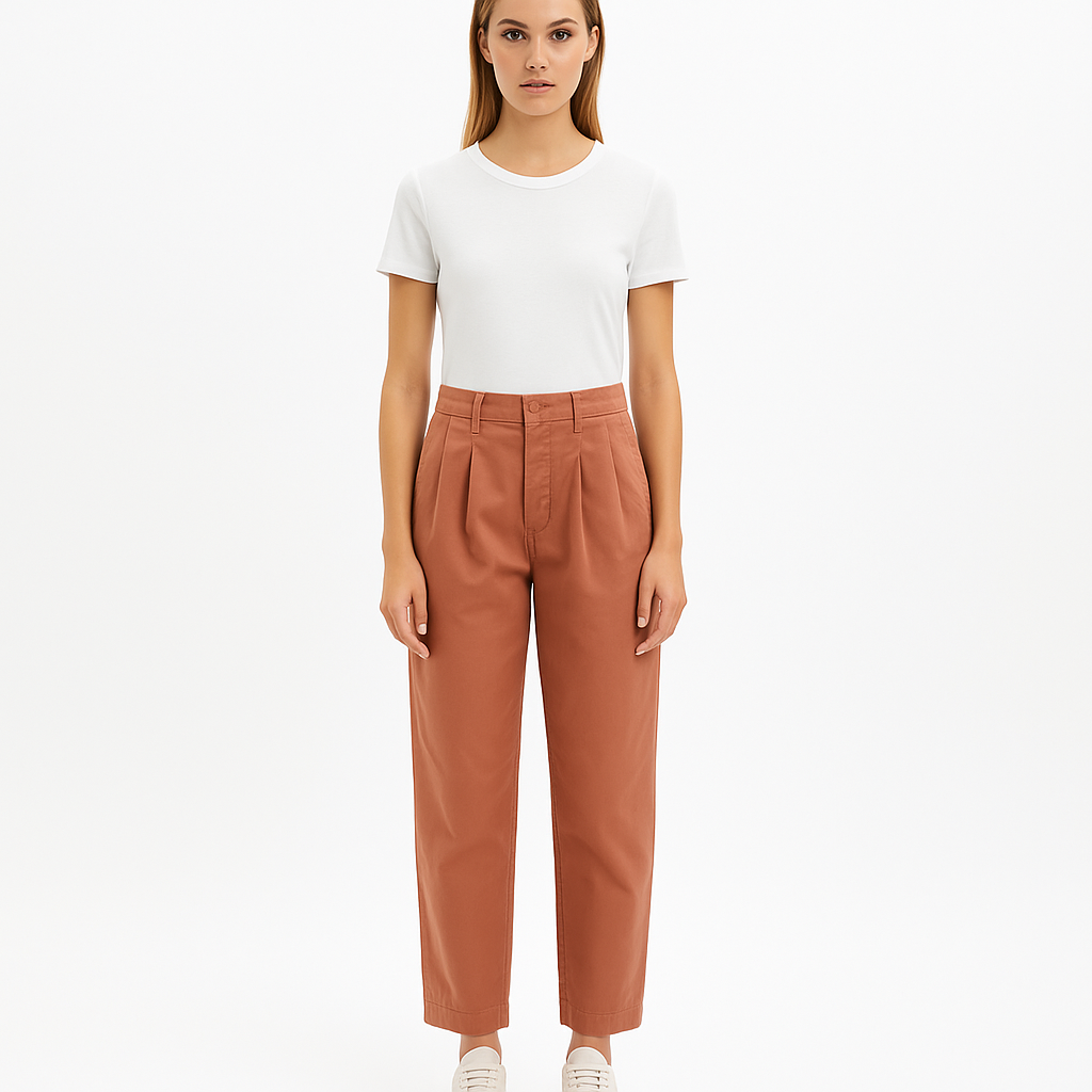 Pantalon Fluid Twill Pleated - Terracotta